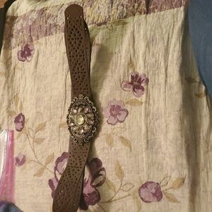 Faux Leather Belt with Bejeweled Buckle